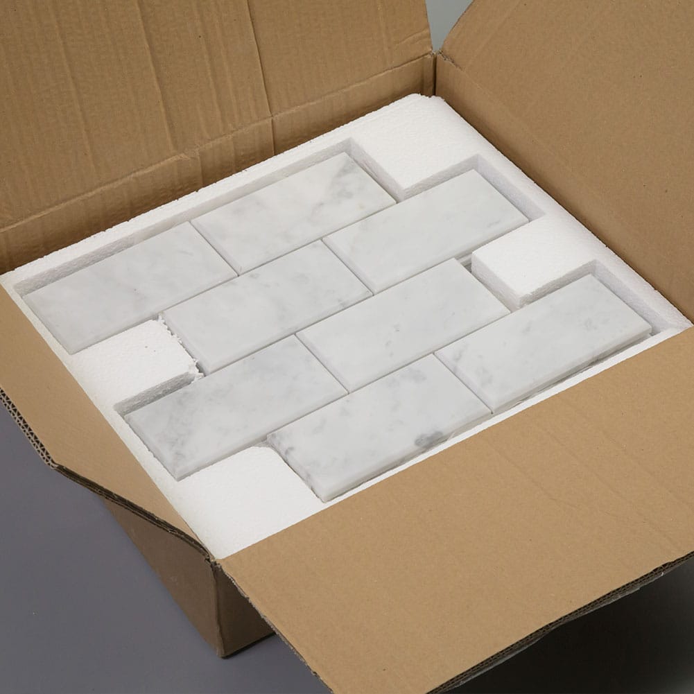 Bianco White Carrara Marble 3 x 6 Brick Subway Mosaic Tile Polished with Beveled Edge (5-Pack)